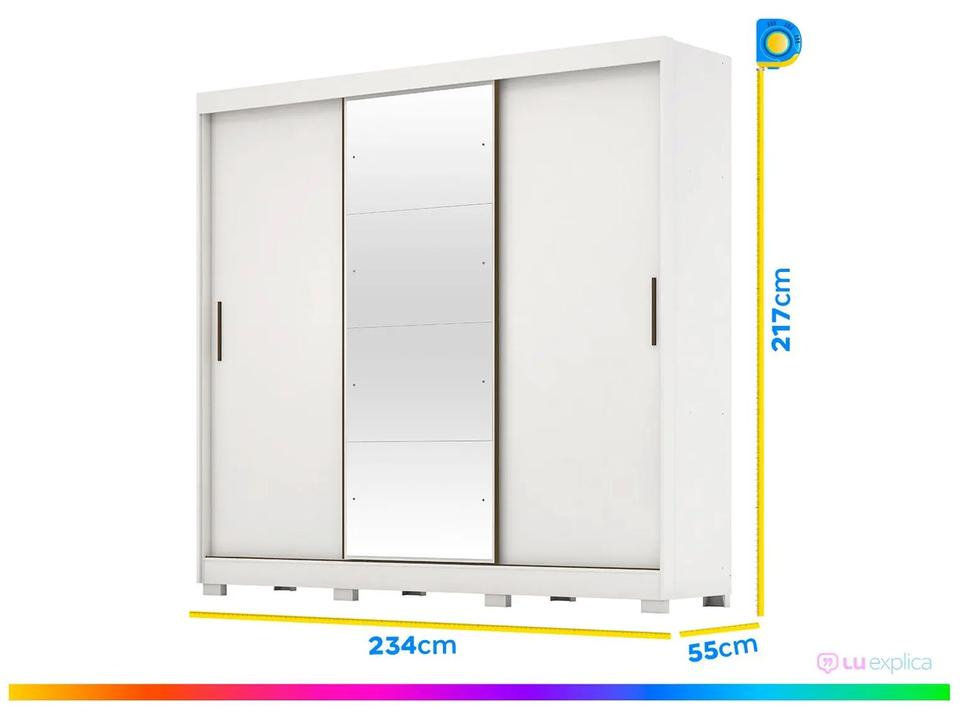 Guarda-roupa Casal com Espelho 3 Portas de Correr 6 Gavetas Demóbile Londres - 2