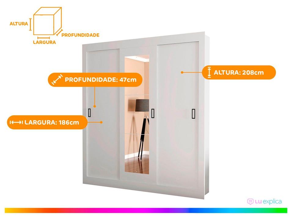 Guarda-roupa Casal com Espelho 3 Portas de Correr Araplac Melissa Glass - 4