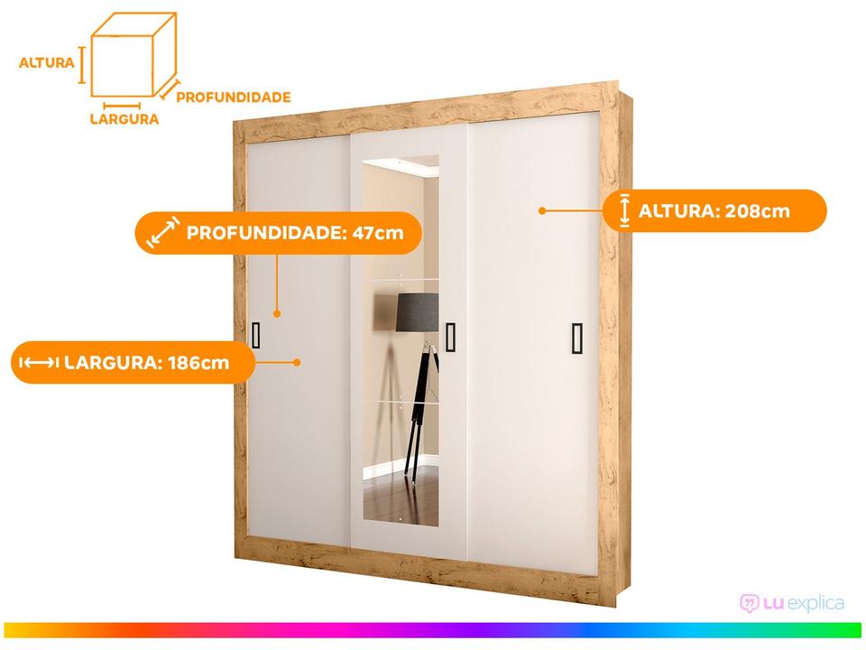 Guarda-roupa Casal com Espelho 3 Portas de Correr Araplac Melissa Glass - 2