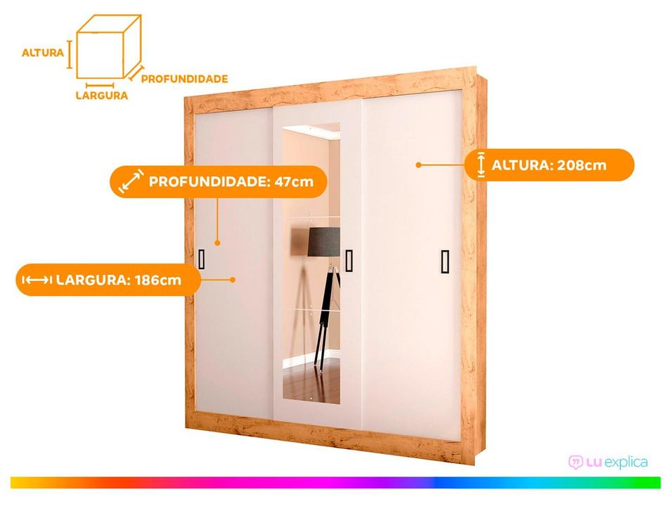 Guarda-roupa Casal com Espelho 3 Portas de Correr Araplac Melissa Glass - 6