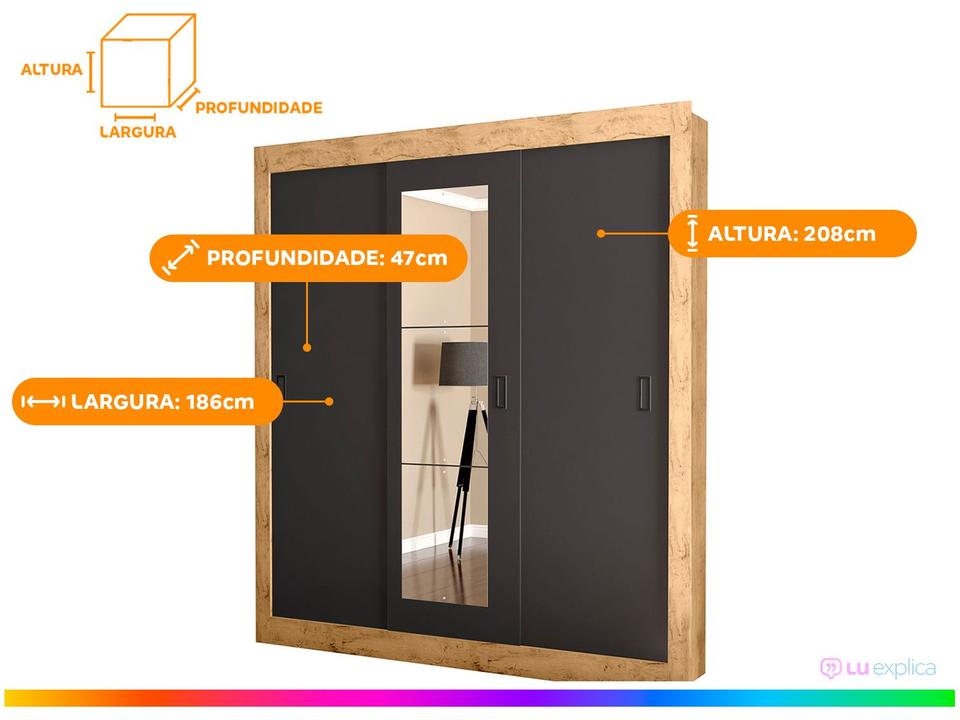 Guarda-roupa Casal com Espelho 3 Portas de Correr Araplac Melissa Glass - 2