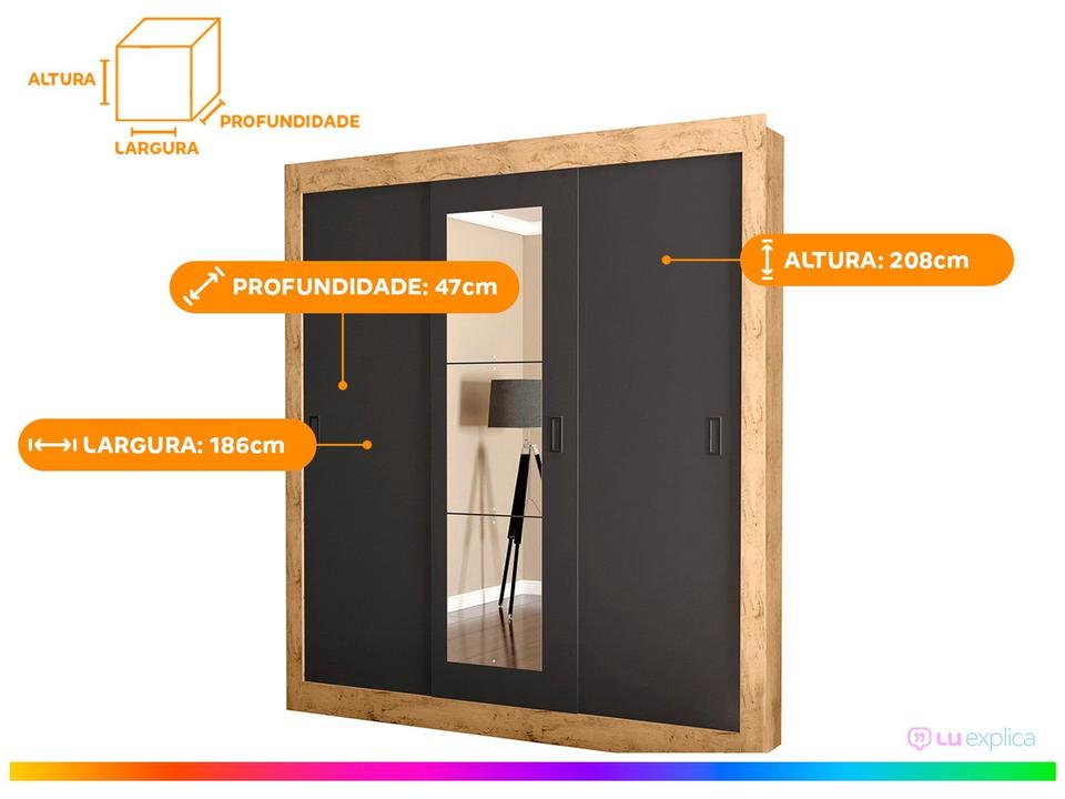 Guarda-roupa Casal com Espelho 3 Portas de Correr Araplac Melissa Glass - 3