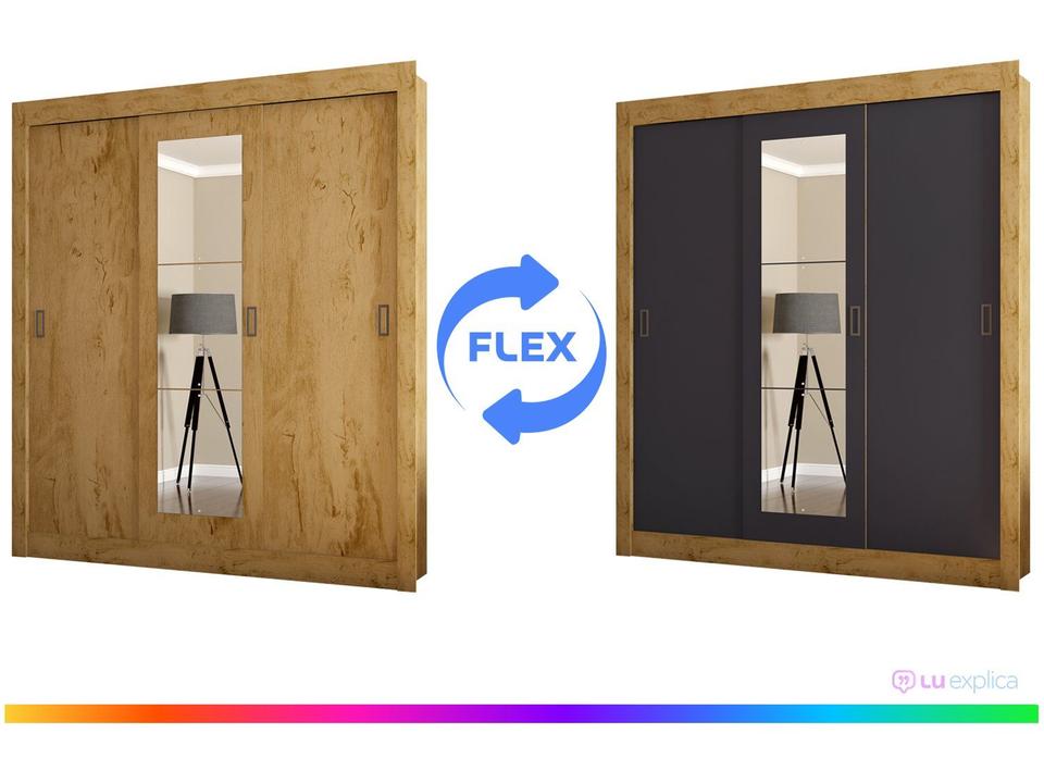 Guarda-roupa Casal com Espelho 3 Portas de Correr Araplac Melissa Glass - 1