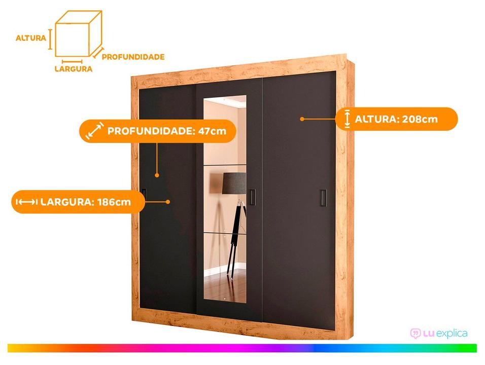 Guarda-roupa Casal com Espelho 3 Portas de Correr Araplac Melissa Glass - 6
