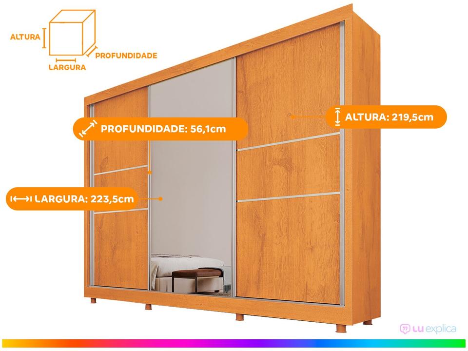 Guarda-roupa Casal com Espelho 3 Portas de Correr - 2