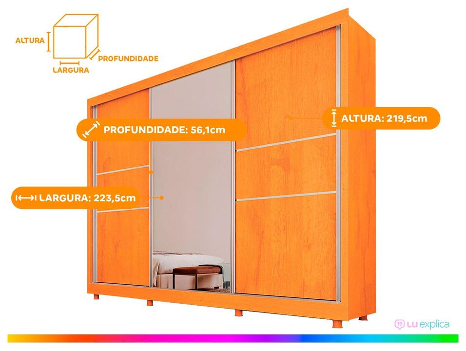 Guarda-roupa Casal com Espelho 3 Portas de Correr - 6