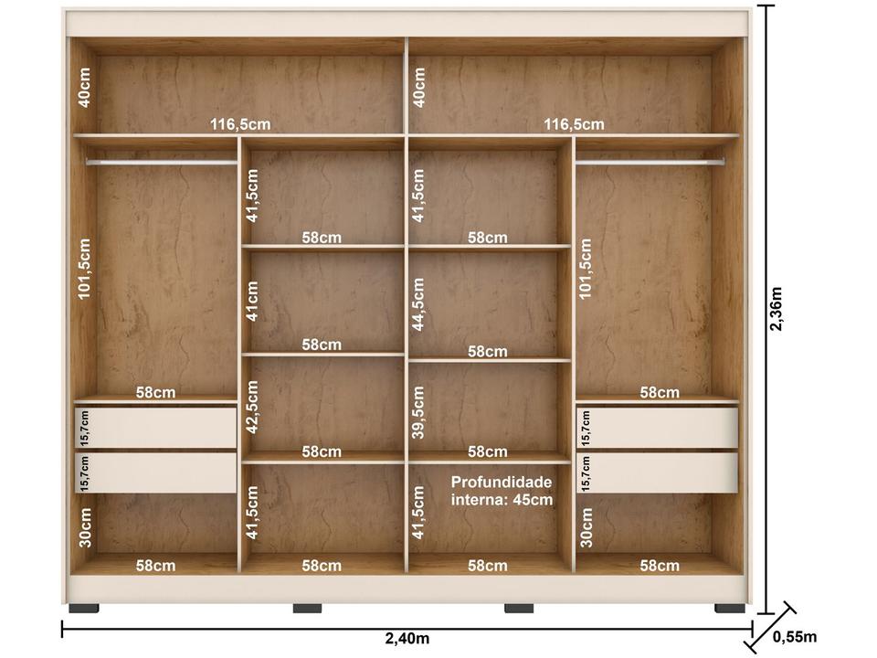 Guarda-roupa Casal com Espelho 4 Gavetas 2 Portas de Correr Araplac Benfica - 13