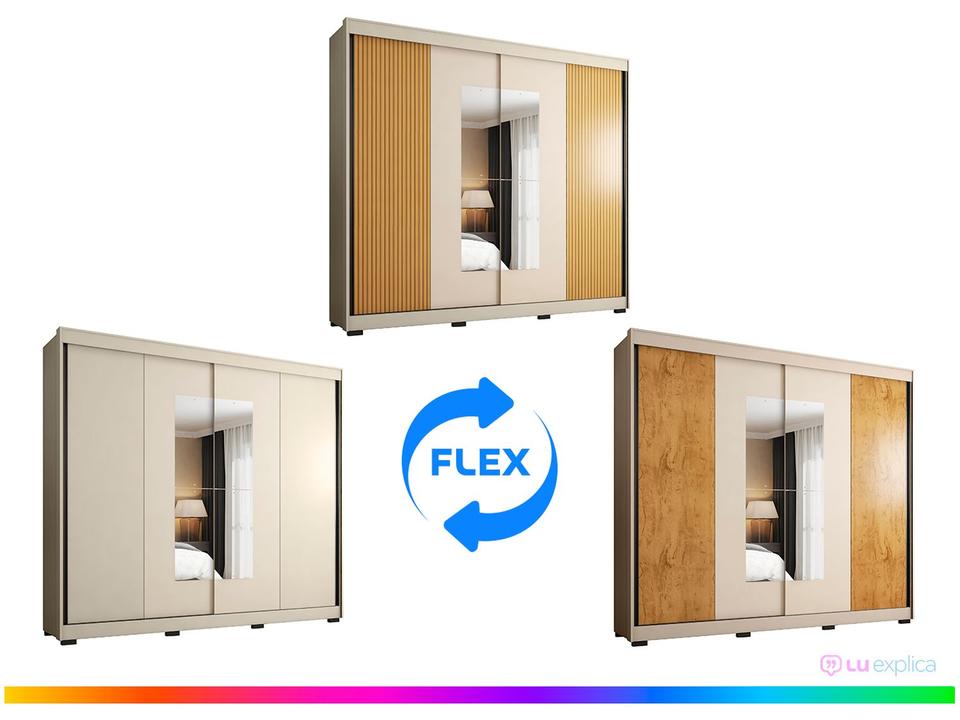 Guarda-roupa Casal com Espelho 4 Gavetas 2 Portas de Correr Araplac Benfica - 3