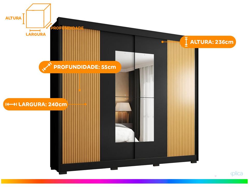 Guarda-roupa Casal com Espelho 4 Gavetas 2 Portas de Correr Araplac Benfica - 2
