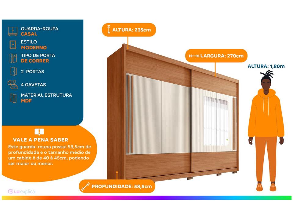 Guarda-roupa Casal com Espelho 4 Gavetas 2 Portas de Correr Caemmun Coliseu - 1
