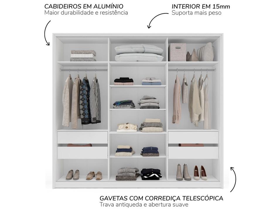 Guarda-roupa Casal com Espelho 4 Gavetas 3 Portas de Correr Politorno Lisboa - 2