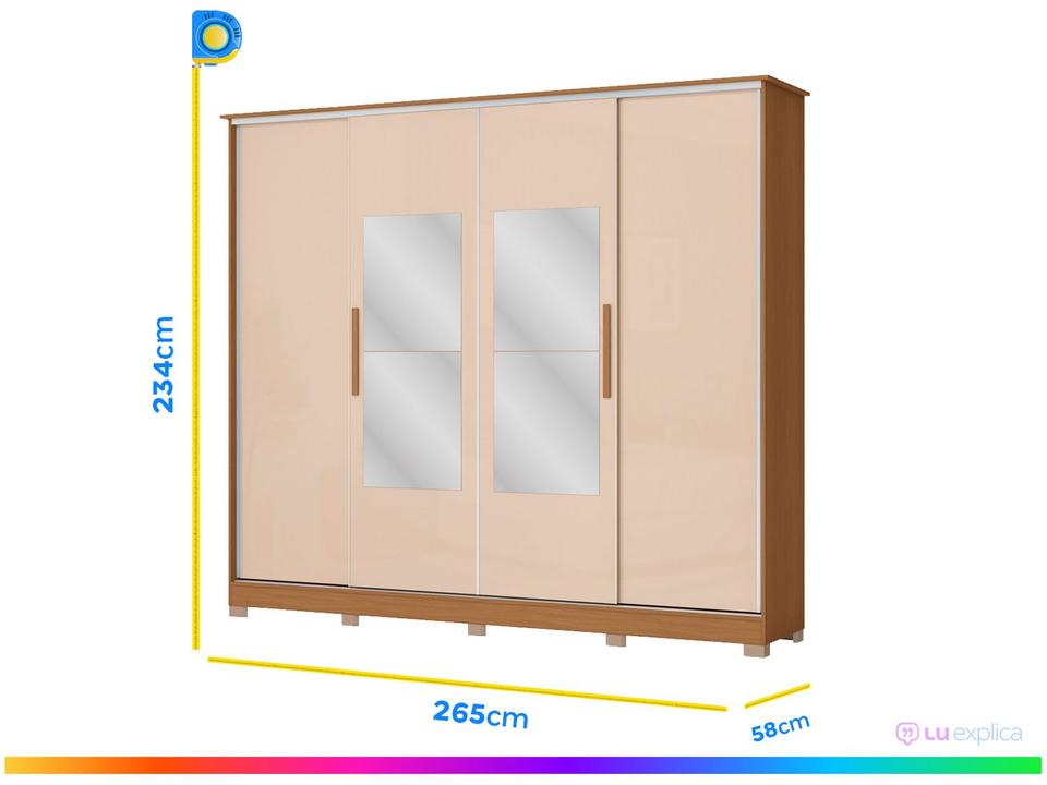 Guarda-roupa Casal com Espelho 4 Gavetas 4 Portas Kappesberg Mônaco II - 5