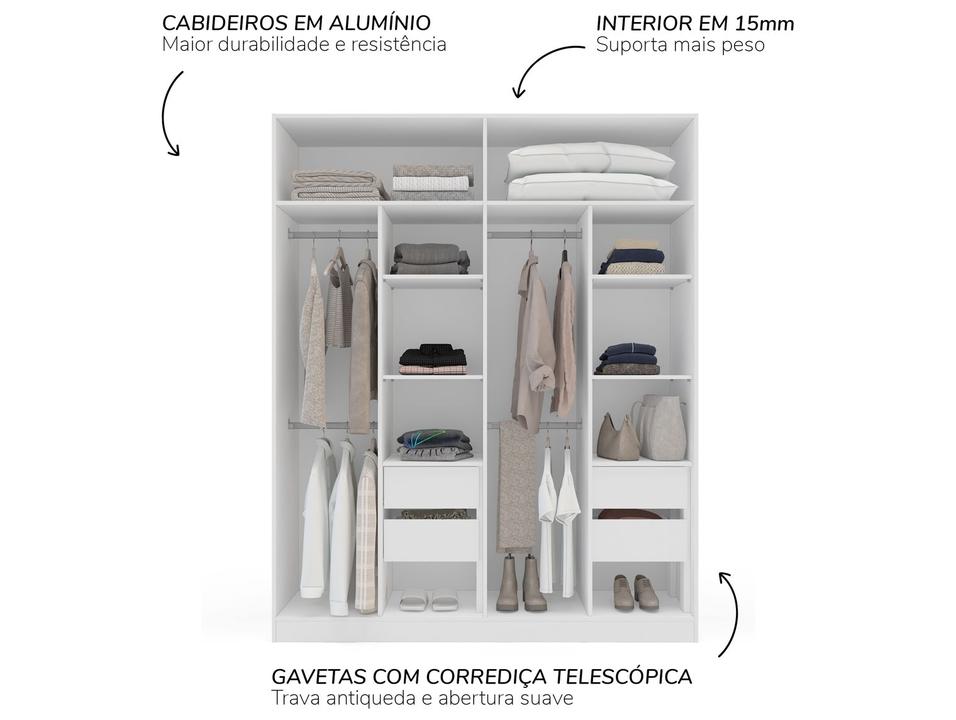 Guarda-roupa Casal com Espelho 4 Gavetas 4 Portas Politorno Porto - 2