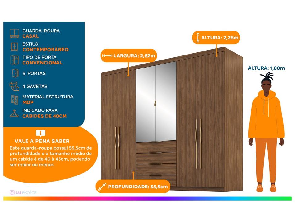 Guarda-roupa Casal com Espelho 4 Gavetas 6 Portas Demobile Giardino - 1