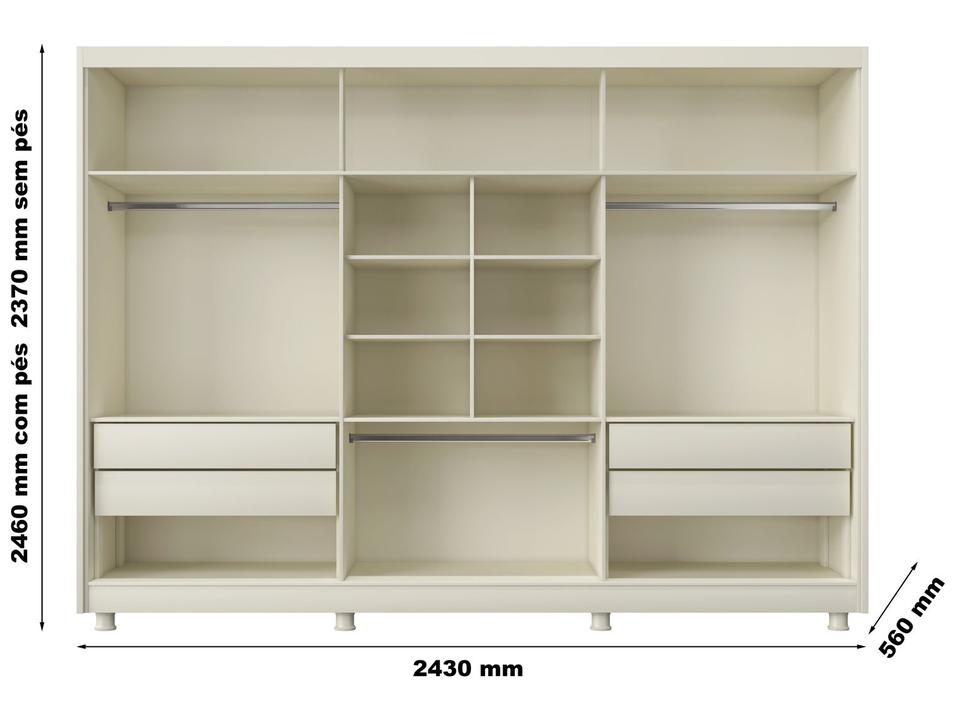 Guarda-roupa Casal com Espelho 4 Gavetas 6 Portas Made Marcs Torino - 2