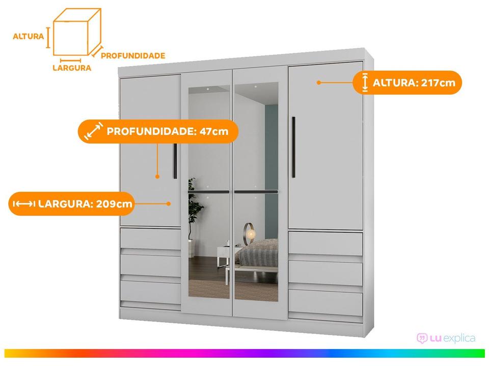 Guarda-roupa Casal com Espelho 4 Portas 6 Gavetas Araplac Atraente Sofia - 2