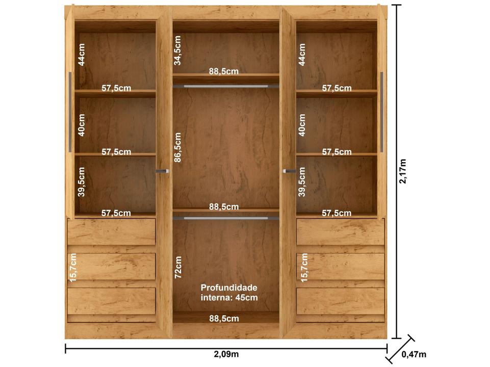 Guarda-roupa Casal com Espelho 4 Portas 6 Gavetas Araplac Atraente Sofia - 8