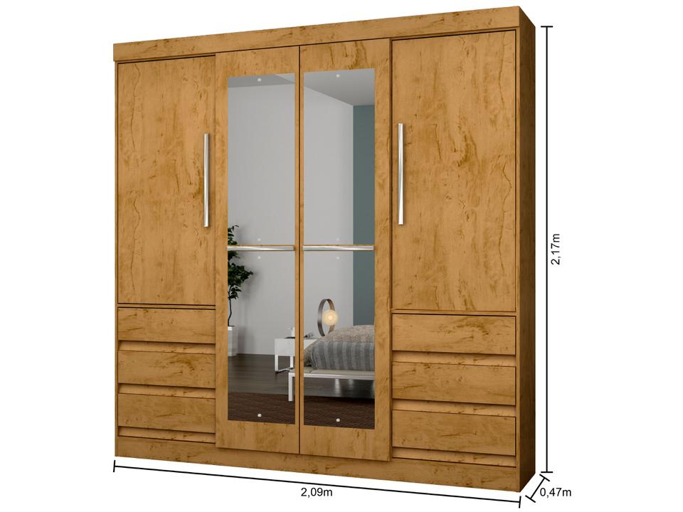 Guarda-roupa Casal com Espelho 4 Portas 6 Gavetas Araplac Atraente Sofia - 9