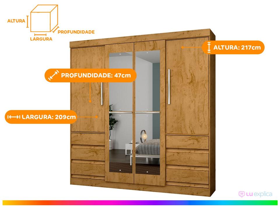 Guarda-roupa Casal com Espelho 4 Portas 6 Gavetas Araplac Atraente Sofia - 2