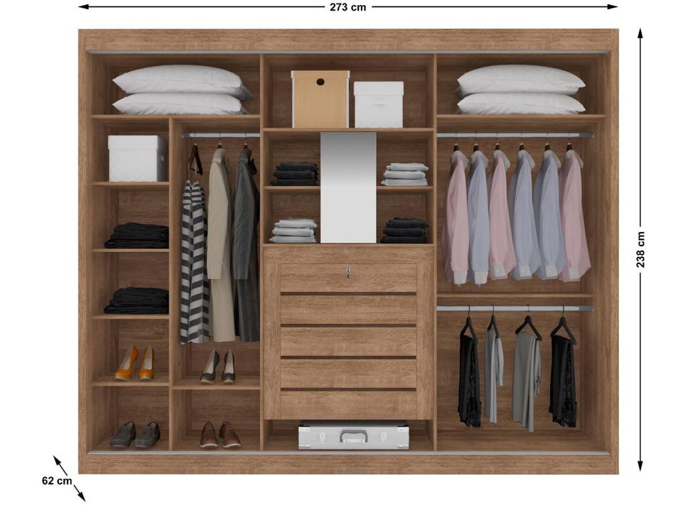 Guarda-roupa Casal com Espelho 5 Gavetas 3 Portas de Correr Móveis Lanza Milão - 5