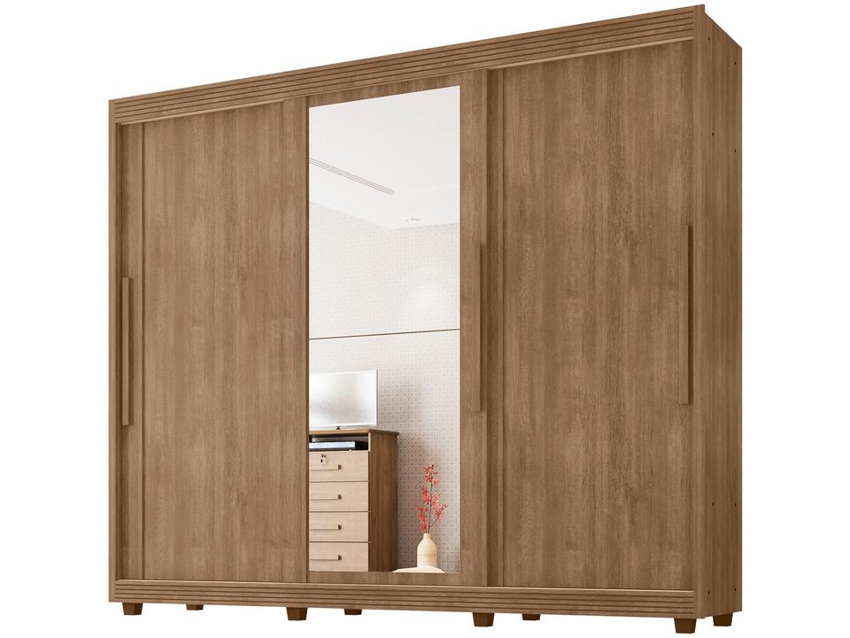 Guarda-roupa Casal com Espelho 5 Gavetas 3 Portas de Correr Móveis Lanza Milão - 4