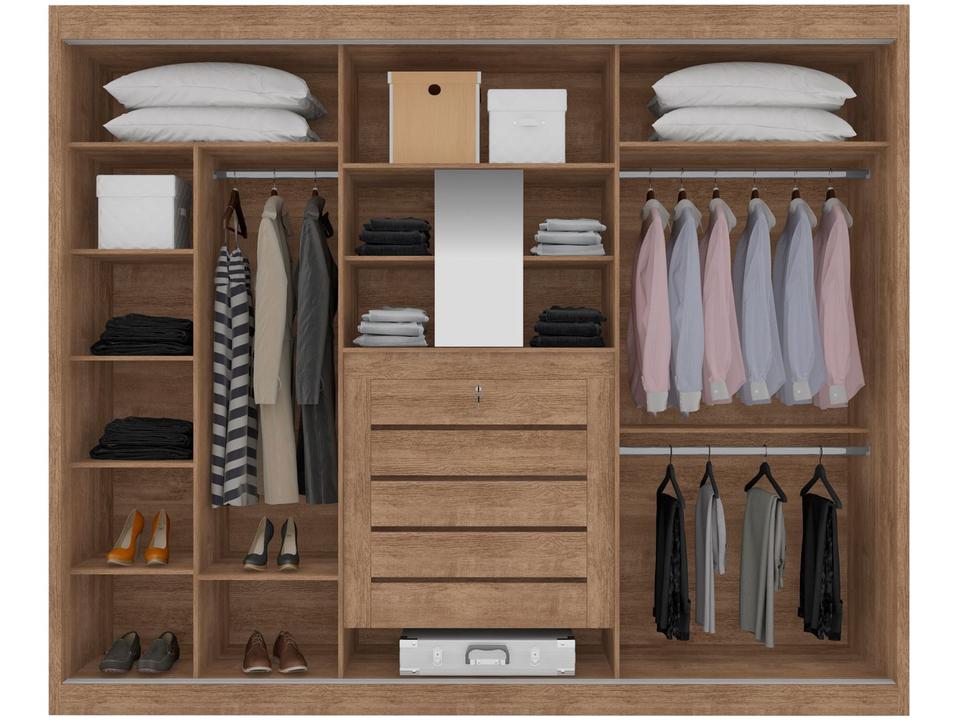 Guarda-roupa Casal com Espelho 5 Gavetas 3 Portas de Correr Móveis Lanza Milão - 3