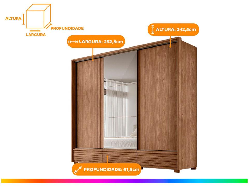 Guarda-roupa Casal com Espelho 5 Gavetas 3 Portas de Correr Santos Andirá Democrata - 3