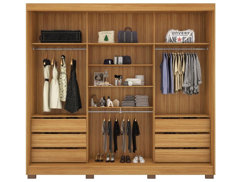 Guarda-roupa Casal com Espelho 6 Gavetas 3 Portas de Correr Demobile Londres - 11