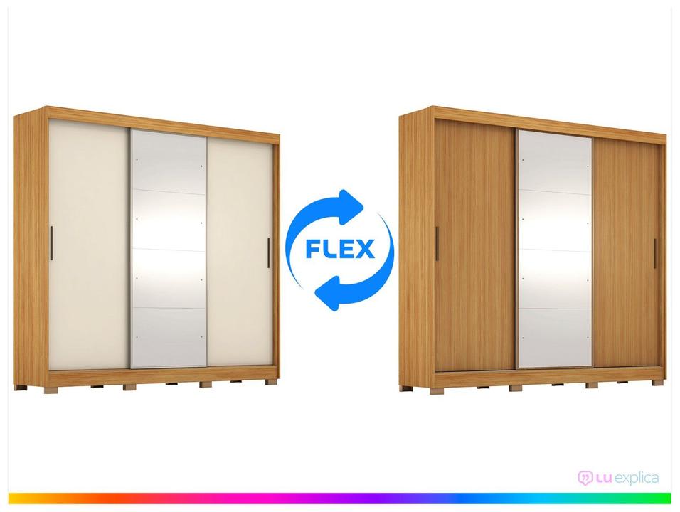 Guarda-roupa Casal com Espelho 6 Gavetas 3 Portas de Correr Demobile Londres - 1