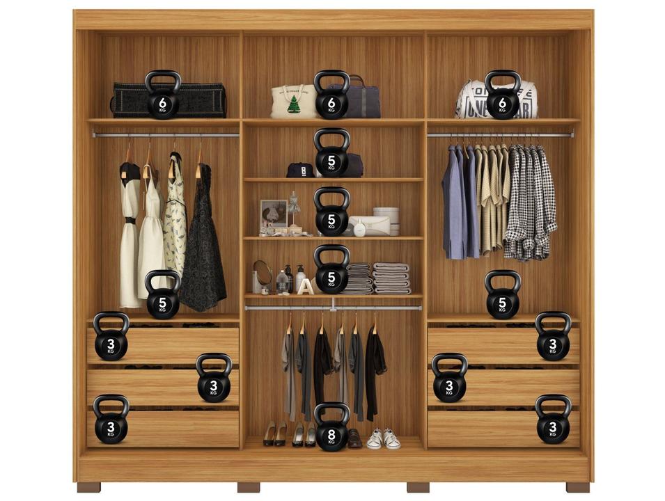 Guarda-roupa Casal com Espelho 6 Gavetas 3 Portas de Correr Demobile Londres - 16