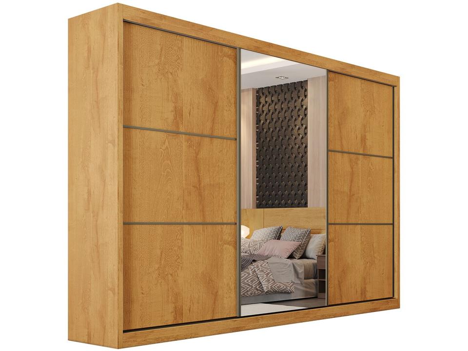 Guarda-roupa Casal com Espelho 6 Gavetas 3 Portas de Correr Móveis Europa Bragança - 4