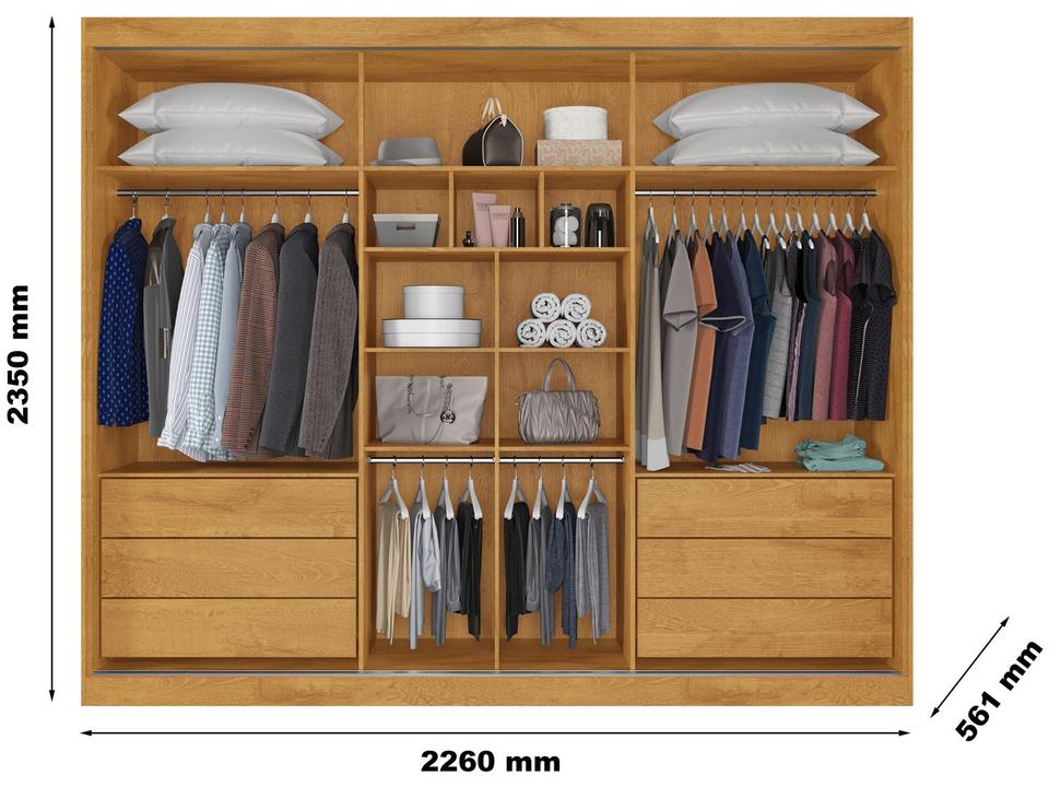 Guarda-roupa Casal com Espelho 6 Gavetas 3 Portas de Correr Móveis Europa Bragança - 8