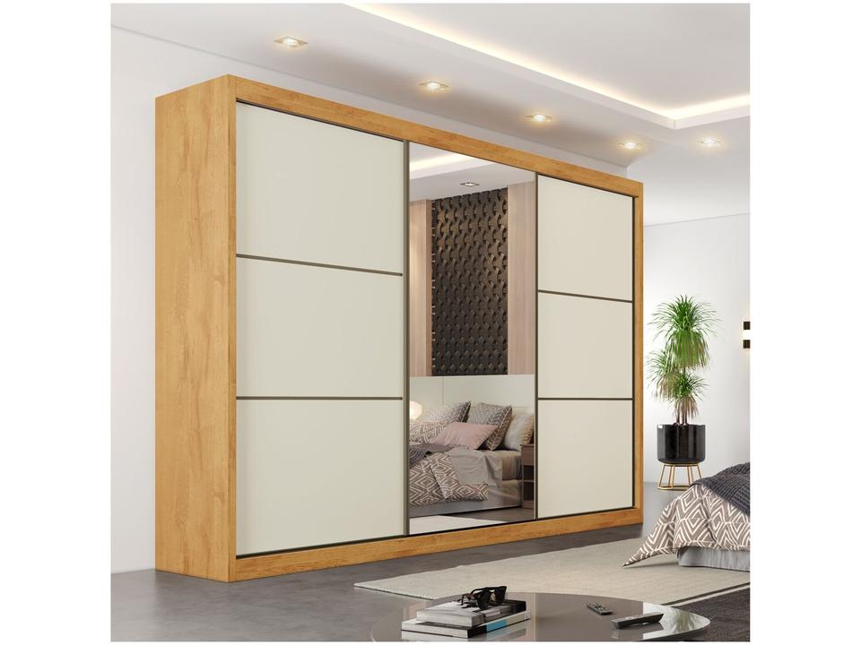 Guarda-roupa Casal com Espelho 6 Gavetas 3 Portas de Correr Móveis Europa Bragança - 1