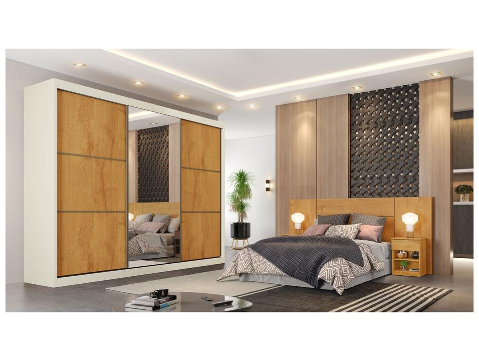 Guarda-roupa Casal com Espelho 6 Gavetas 3 Portas de Correr Móveis Europa Bragança - 2