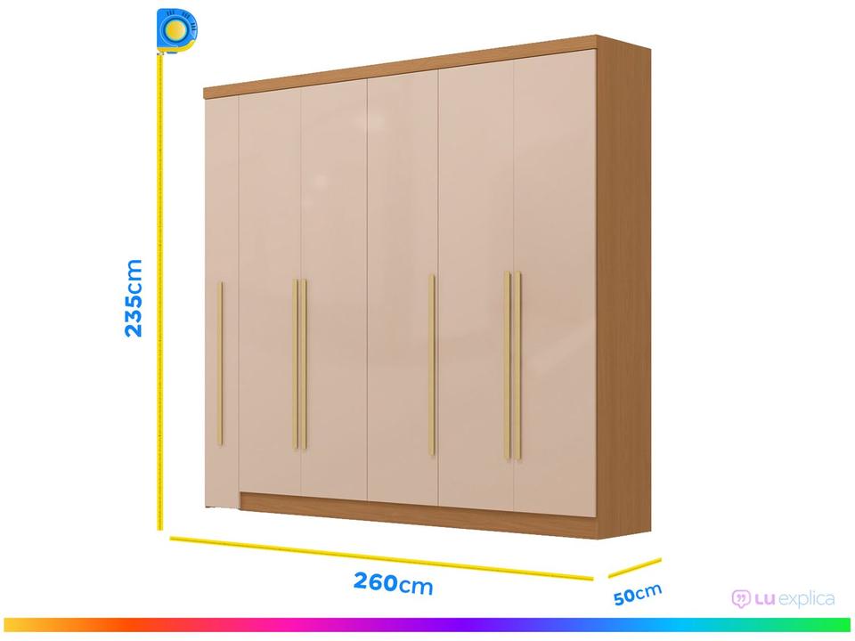 Guarda-roupa Casal com Espelho 6 Gavetas 6 Portas Kappesberg Dakota Classic - 5