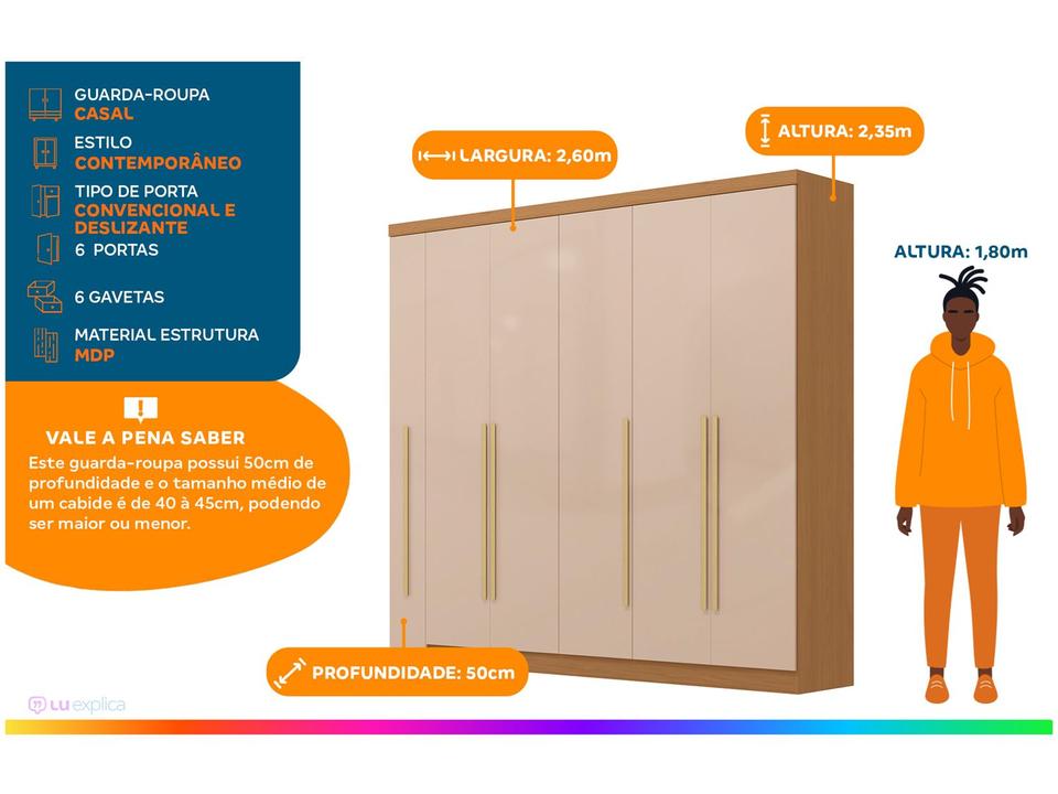 Guarda-roupa Casal com Espelho 6 Gavetas 6 Portas Kappesberg Dakota Classic - 1