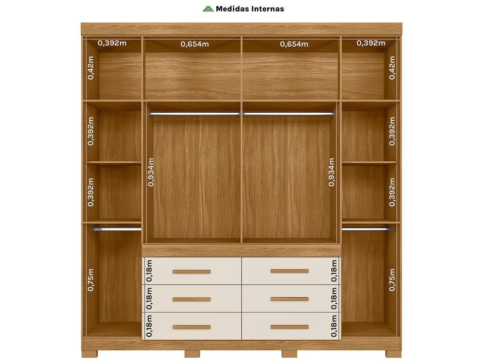 Guarda-roupa Casal com Espelho 6 Gavetas 6 Portas Moval França - 3