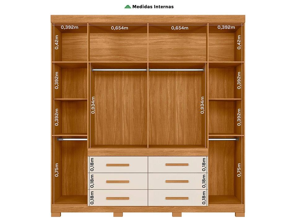 Guarda-roupa Casal com Espelho 6 Gavetas 6 Portas Moval França - 9