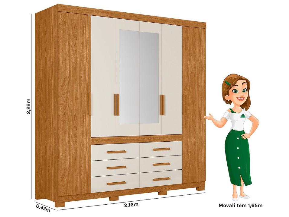 Guarda-roupa Casal com Espelho 6 Gavetas 6 Portas Moval França - 8