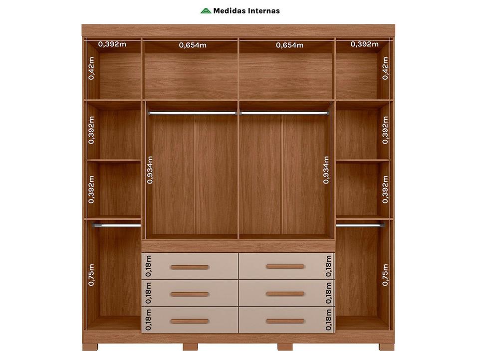 Guarda-roupa Casal com Espelho 6 Gavetas 6 Portas Moval França - 9
