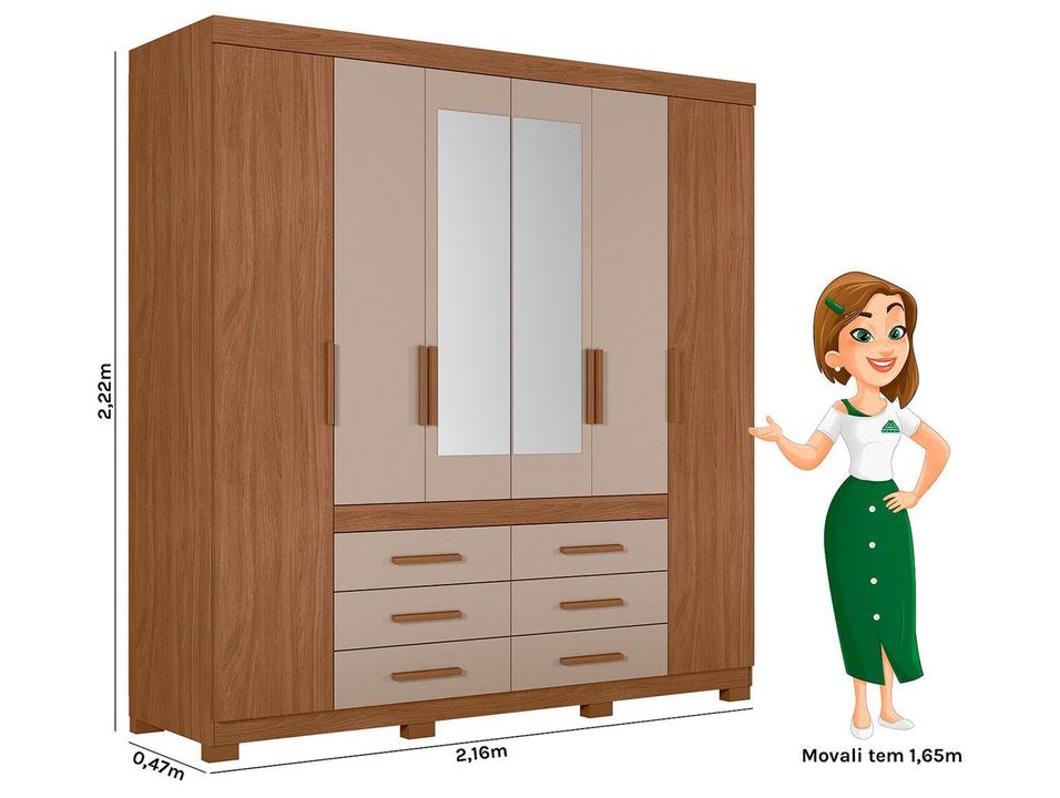 Guarda-roupa Casal com Espelho 6 Gavetas 6 Portas Moval França - 8