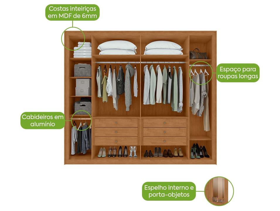Guarda-roupa Casal com Espelho 6 Gavetas 6 Portas Móveis Lopas Imperatore - 3