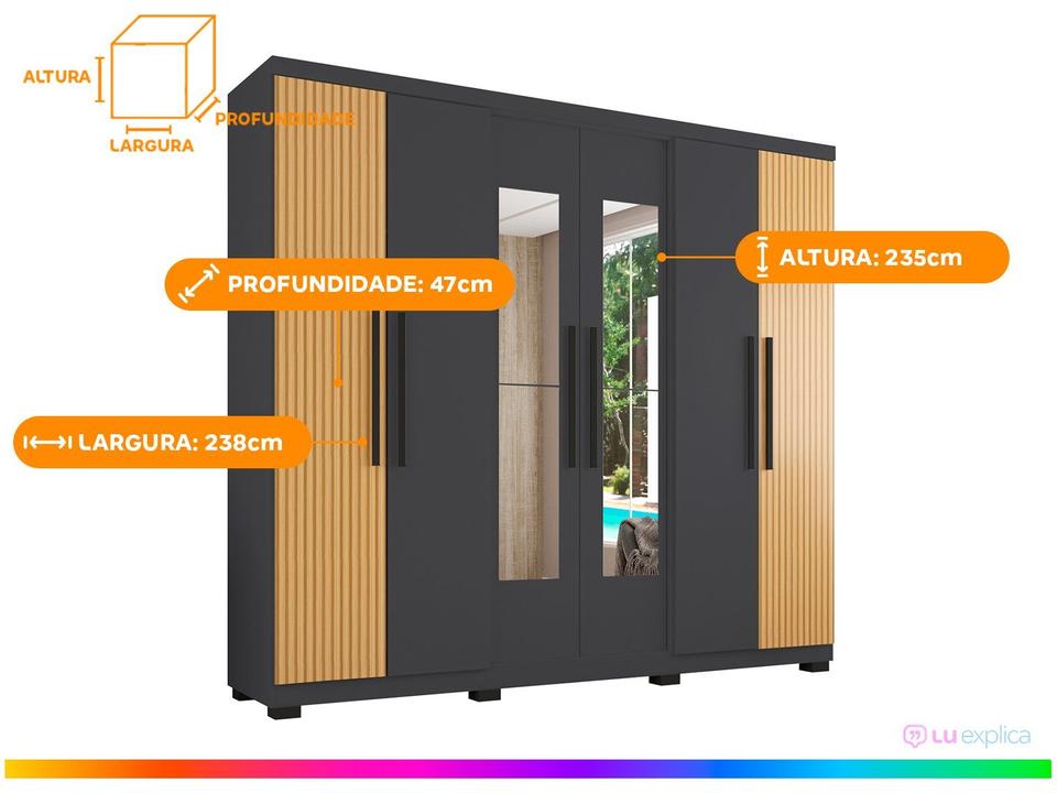 Guarda-roupa Casal com Espelho 6 Portas 4 Gavetas Araplac Braga - 2
