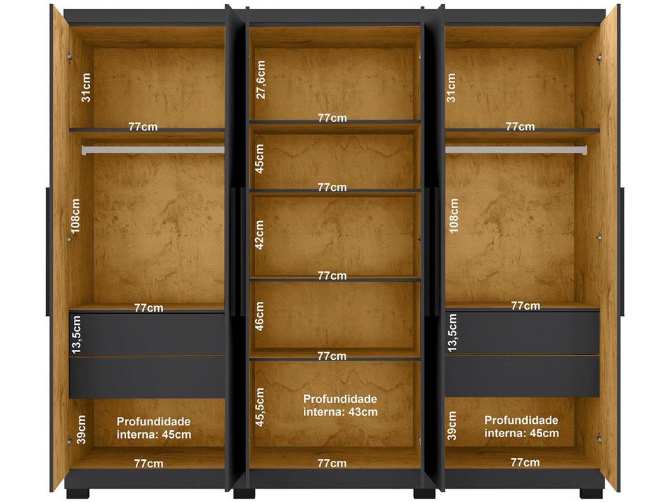 Guarda-roupa Casal com Espelho 6 Portas 4 Gavetas Araplac Braga - 10