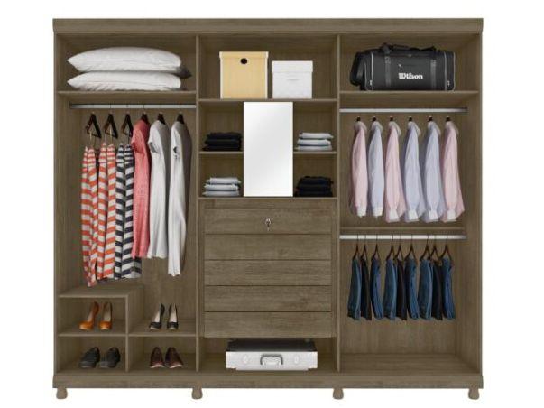 Guarda-roupa Casal com Espelho 6 Portas  - 5 Gavetas Móveis L - 4