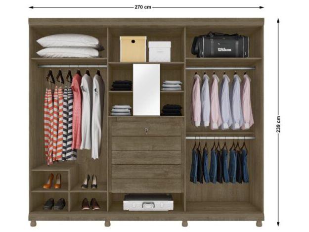 Guarda-roupa Casal com Espelho 6 Portas  - 5 Gavetas Móveis L - 6