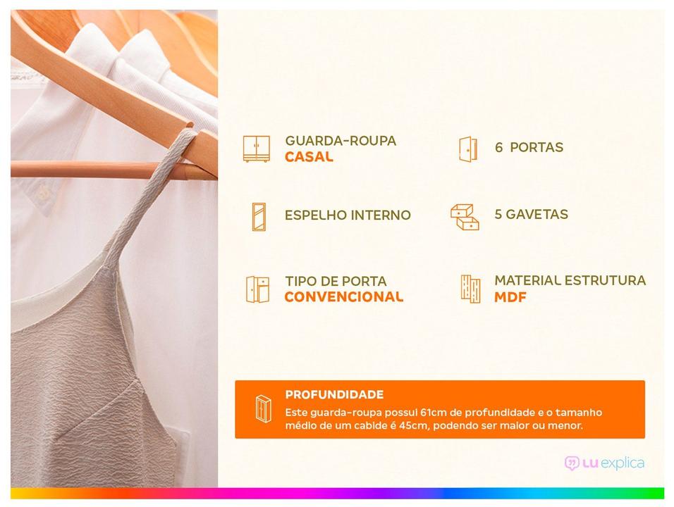 Guarda-roupa Casal com Espelho 6 Portas  - 5 Gavetas Móveis Lanza Antares - 4