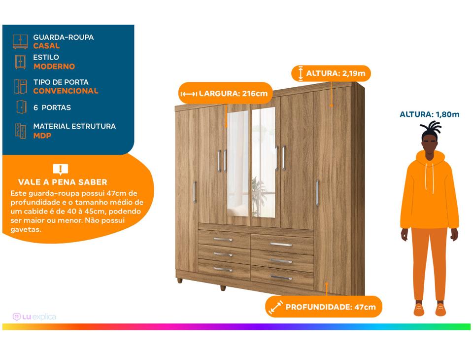 Guarda-roupa Casal com Espelho 6 Portas - 1