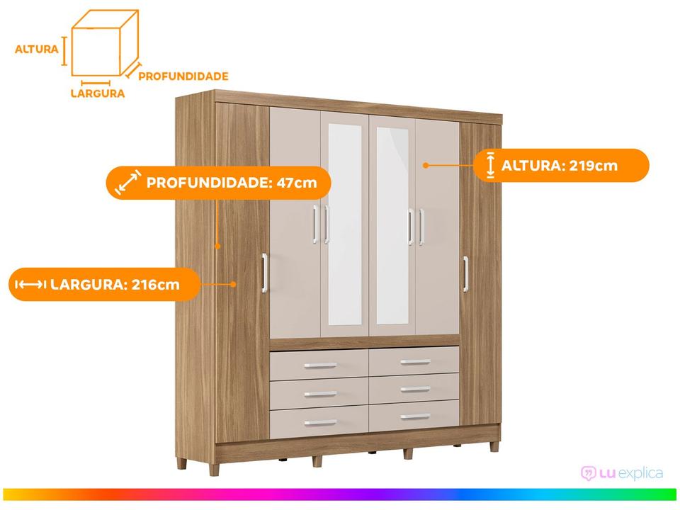 Guarda-roupa Casal com Espelho 6 Portas 6 Gavetas Demobile Paris II - 2