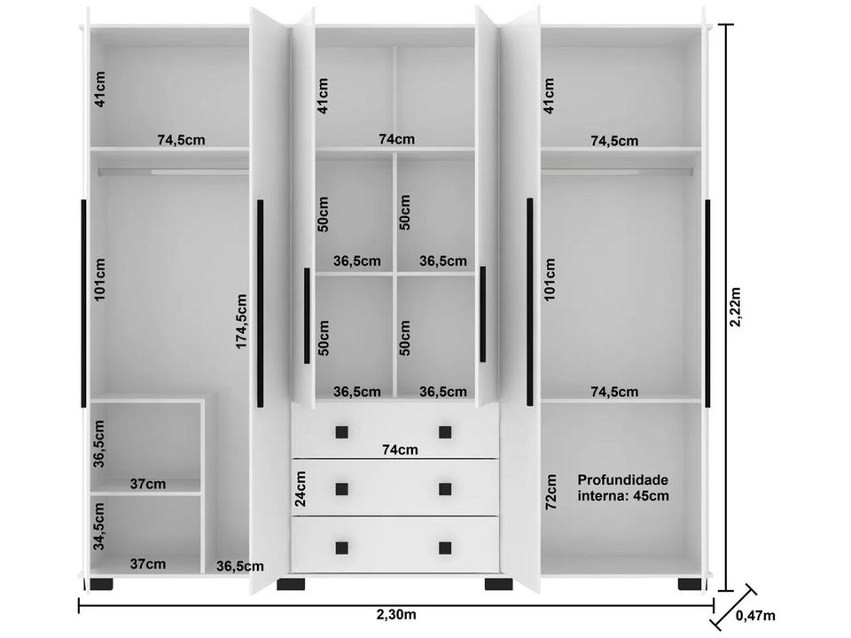 Guarda-roupa Casal com Espelho 6 Portas Araplac Malu - 5